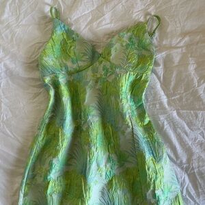 Floral Green and Yellow Lulu’s Midi Dress - Size M